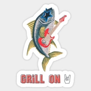 "Grill On" Tuna fish with guitar Sticker